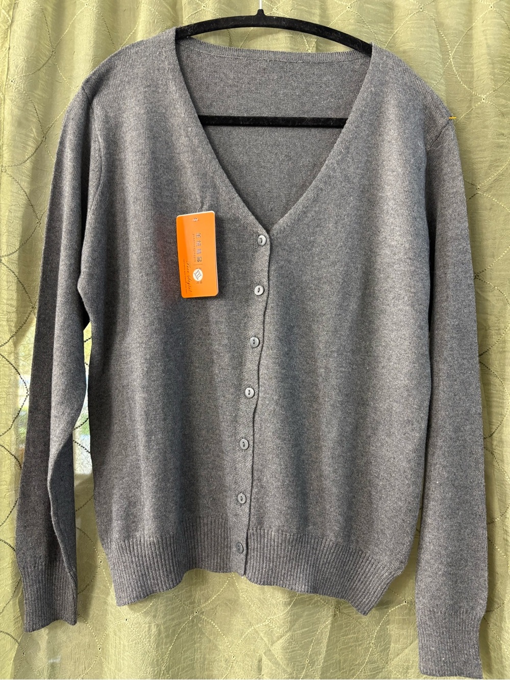 Cashmere Women's Gray V-Neck Button Front Cardigan Sweater
